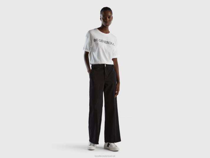 vrouwen Benetton broek met hoge taille en wijde pijpen zwart 4R624146