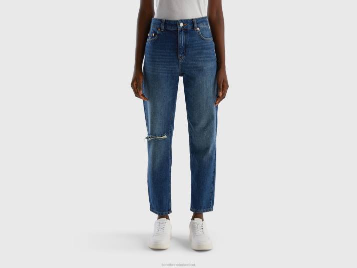vrouwen Benetton cropped jeans met hoge taille donkerblauw 4R62664