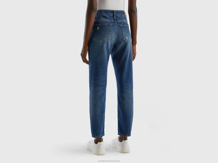 vrouwen Benetton cropped jeans met hoge taille donkerblauw 4R62664
