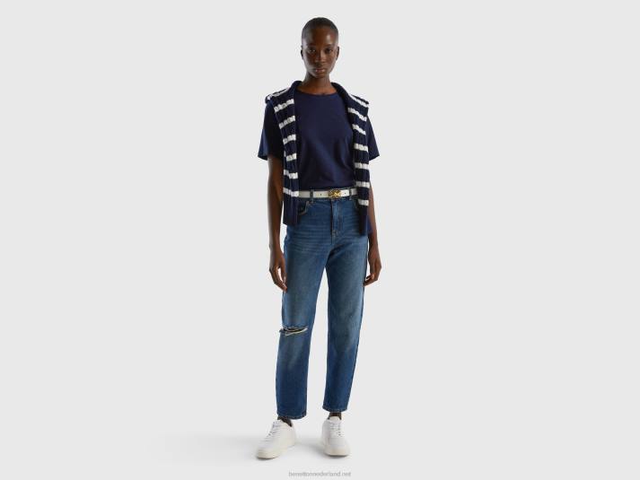 vrouwen Benetton cropped jeans met hoge taille donkerblauw 4R62664