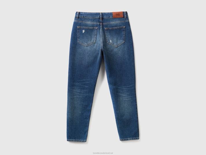 vrouwen Benetton cropped jeans met hoge taille donkerblauw 4R62664