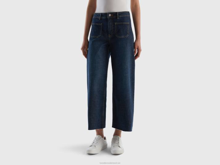 vrouwen Benetton cropped jeans met wijde pijpen blauw 4R624135