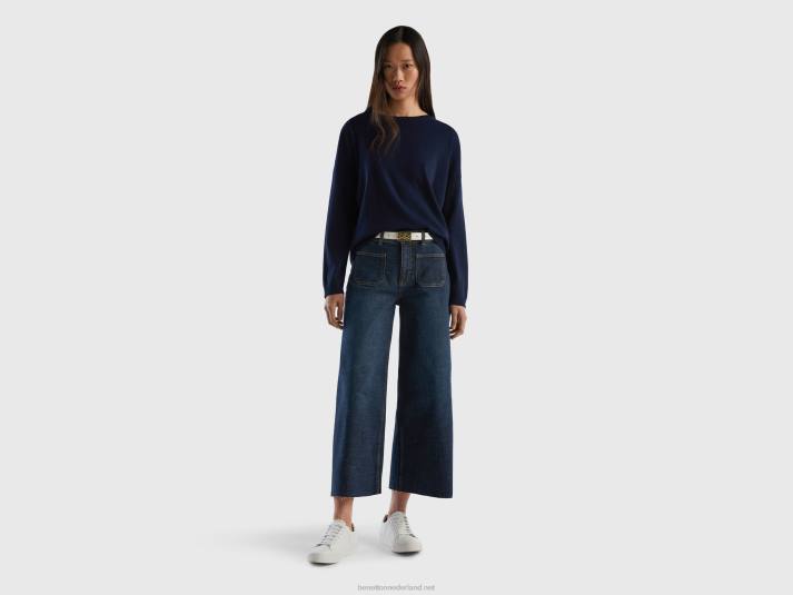 vrouwen Benetton cropped jeans met wijde pijpen blauw 4R62668