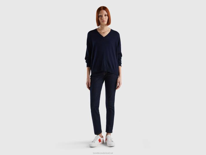 vrouwen Benetton slimfit jeans van stretchkatoen donkerblauw 4R62686