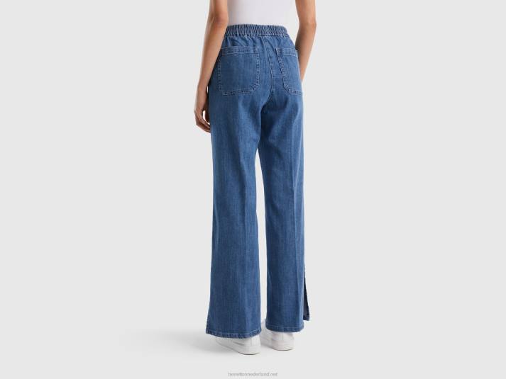 vrouwen Benetton wijd uitlopende jeans met splitten blauw 4R624144