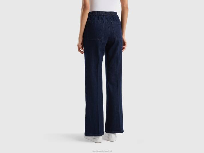 vrouwen Benetton wijd uitlopende jeans met splitten donkerblauw 4R624145