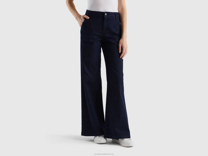 vrouwen Benetton wijd uitlopende jeans van stretchkatoen donkerblauw 4R62680