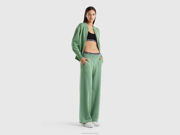 vrouwen Benetton gebreide wijde broek groente 4R624079