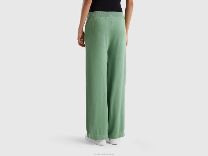 vrouwen Benetton gebreide wijde broek groente 4R62575