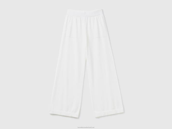 vrouwen Benetton gebreide wijde broek romig wit 4R624093