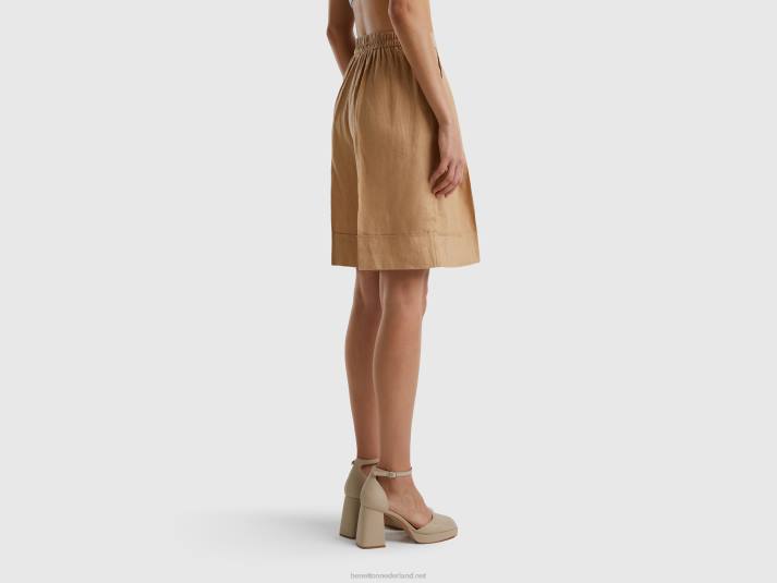 vrouwen Benetton 100% linnen bermuda's met manchetten kameel 4R624081