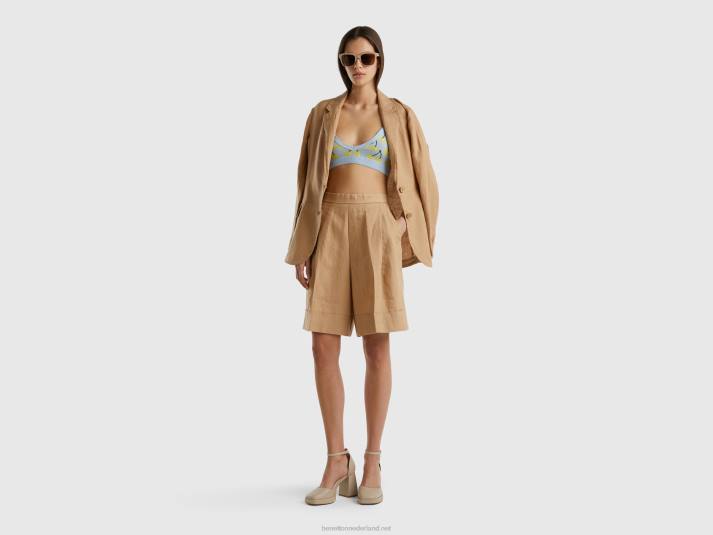 vrouwen Benetton 100% linnen bermuda's met manchetten kameel 4R624081