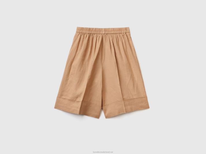 vrouwen Benetton 100% linnen bermuda's met manchetten kameel 4R624081
