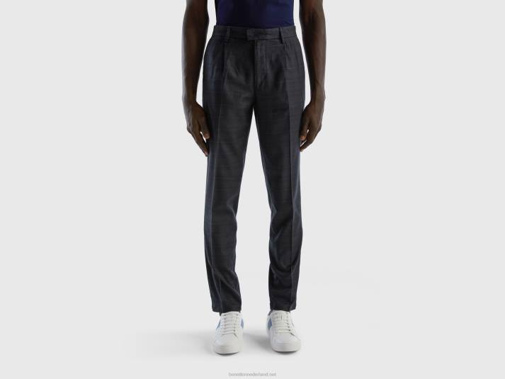 vrouwen Benetton Prince of Wales soepel vallende chino grijs 4R624629