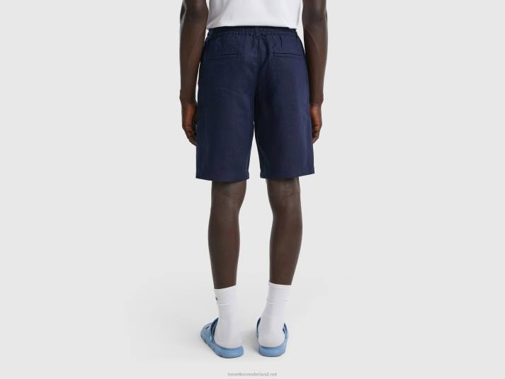 vrouwen Benetton bermuda's van 100% linnen donkerblauw 4R621454