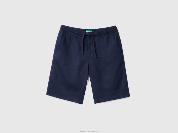 vrouwen Benetton bermuda's van 100% linnen donkerblauw 4R621454