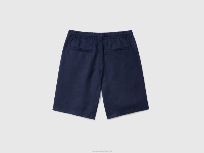 vrouwen Benetton bermuda's van 100% linnen donkerblauw 4R621454