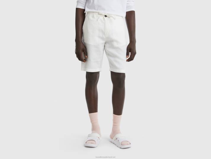 vrouwen Benetton bermuda's van 100% linnen romig wit 4R624659