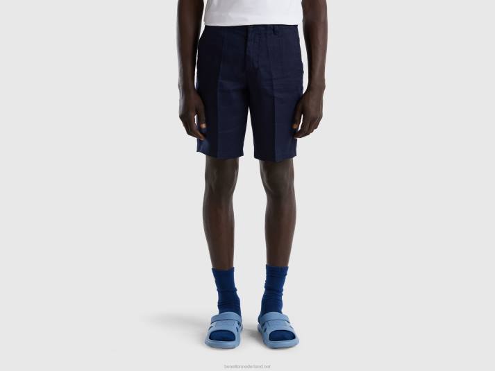 vrouwen Benetton bermuda's van zuiver linnen donkerblauw 4R624648