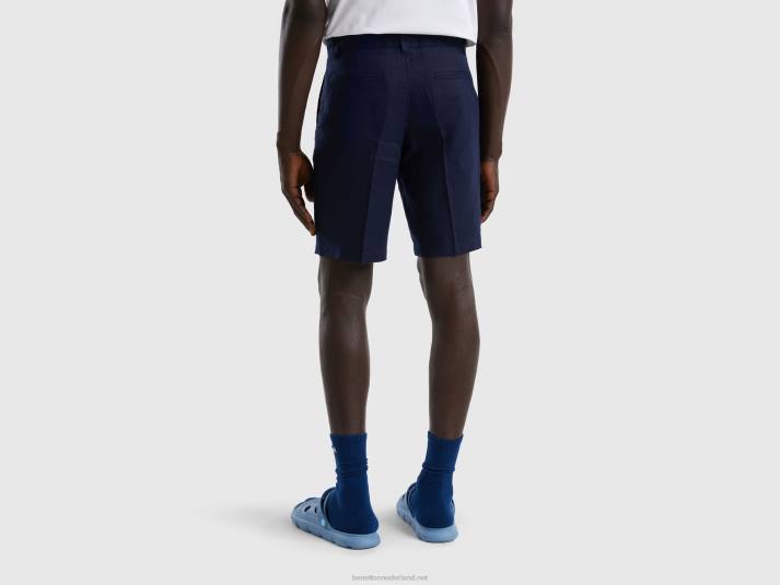 vrouwen Benetton bermuda's van zuiver linnen donkerblauw 4R624648