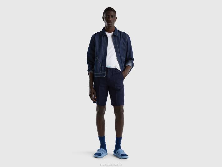 vrouwen Benetton bermuda's van zuiver linnen donkerblauw 4R624648