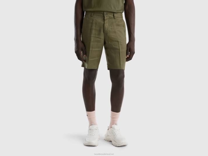 vrouwen Benetton bermuda's van zuiver linnen militair groen 4R624631
