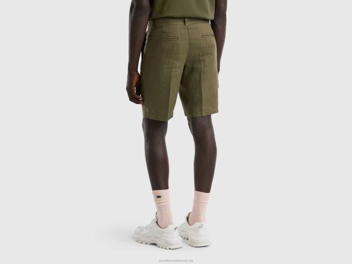 vrouwen Benetton bermuda's van zuiver linnen militair groen 4R624631