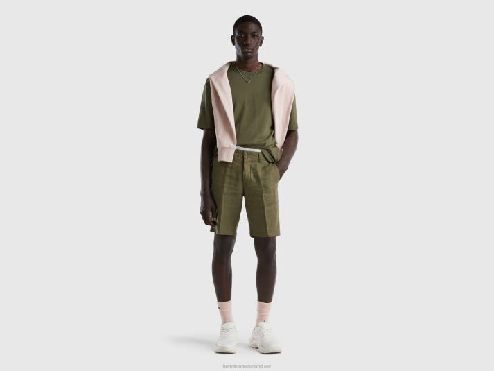 vrouwen Benetton bermuda's van zuiver linnen militair groen 4R624631
