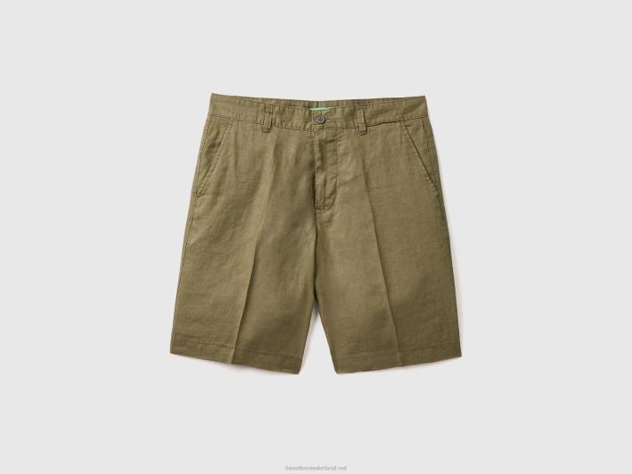vrouwen Benetton bermuda's van zuiver linnen militair groen 4R624631