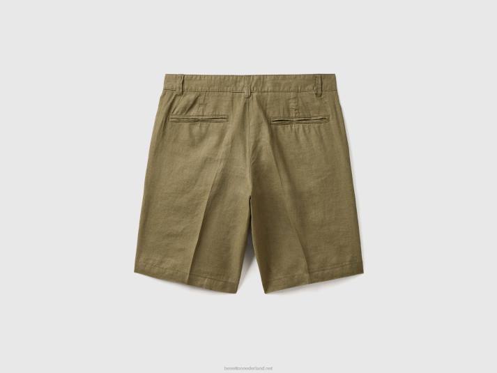 vrouwen Benetton bermuda's van zuiver linnen militair groen 4R624631