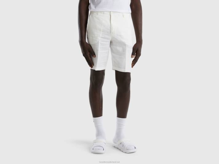 vrouwen Benetton bermuda's van zuiver linnen romig wit 4R624656