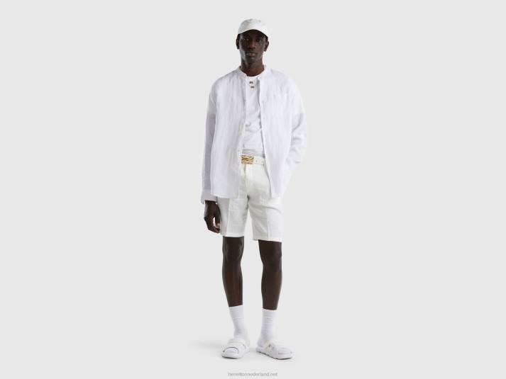 vrouwen Benetton bermuda's van zuiver linnen romig wit 4R624656