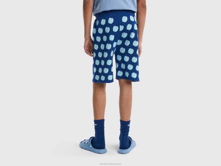 vrouwen Benetton blauwe bermuda's met appelpatroon blauw 4R624628