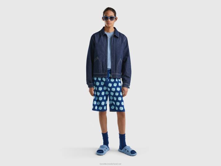 vrouwen Benetton blauwe bermuda's met appelpatroon blauw 4R624628