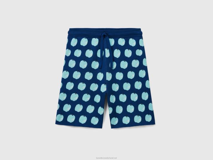 vrouwen Benetton blauwe bermuda's met appelpatroon blauw 4R624628