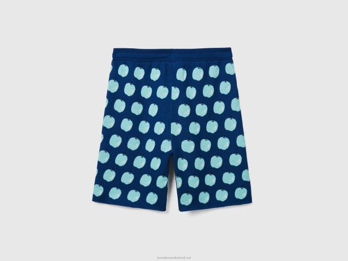 vrouwen Benetton blauwe bermuda's met appelpatroon blauw 4R624628