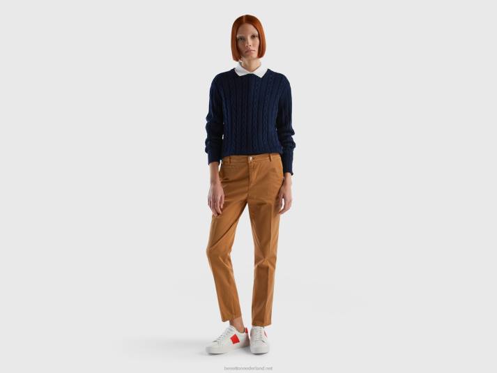 vrouwen Benetton camel slim fit katoenen chino kameel 4R62601