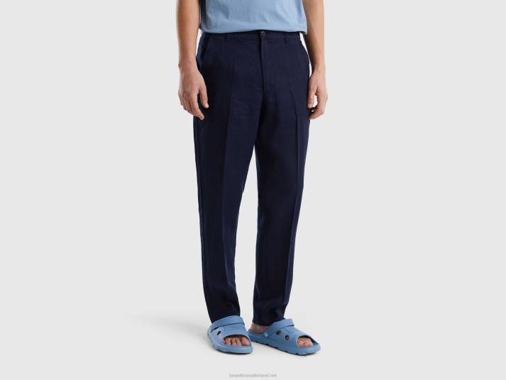 vrouwen Benetton chino van zuiver linnen donkerblauw 4R624649