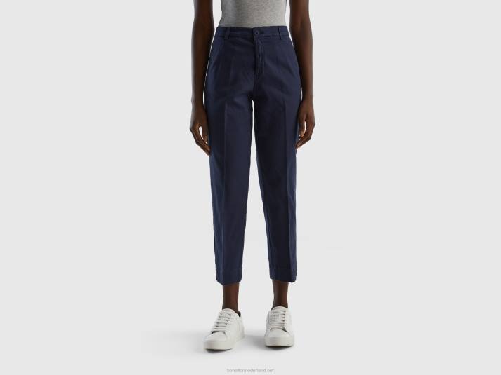 vrouwen Benetton cropped chino van stretchkatoen donkerblauw 4R624109