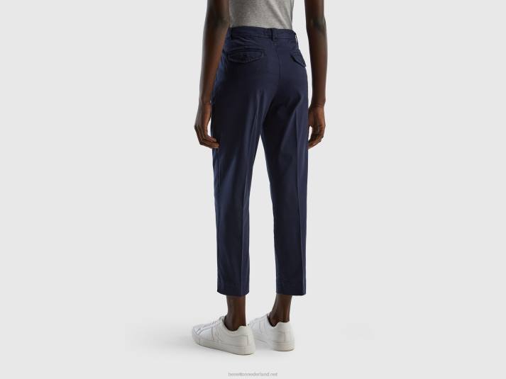 vrouwen Benetton cropped chino van stretchkatoen donkerblauw 4R624109
