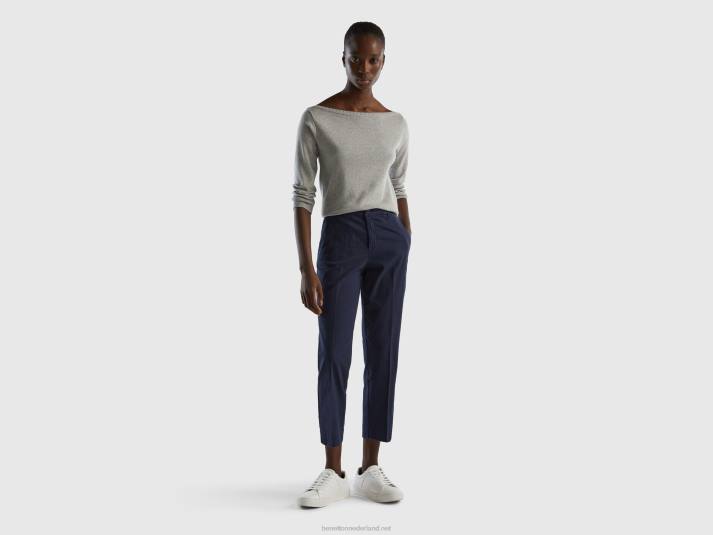 vrouwen Benetton cropped chino van stretchkatoen donkerblauw 4R624109