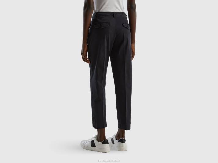 vrouwen Benetton cropped chino van stretchkatoen zwart 4R624127
