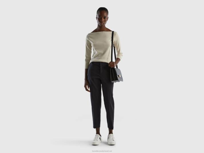 vrouwen Benetton cropped chino van stretchkatoen zwart 4R624127