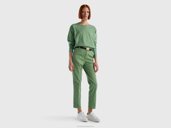 vrouwen Benetton groene slim fit katoenen chino groente 4R624051
