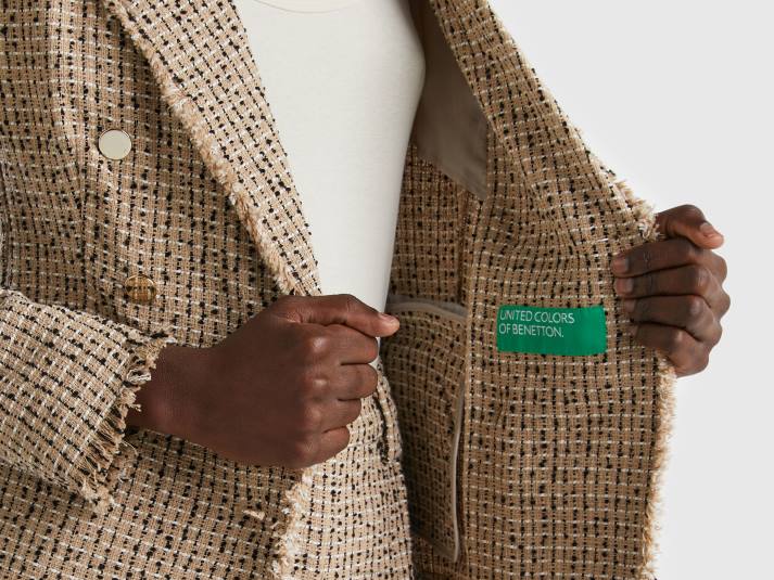 vrouwen Benetton Double-breasted blazer van tweed beige 4R623732