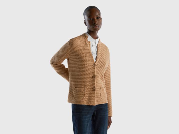 vrouwen Benetton Gebreid jack van 100% katoen kameel 4R62216