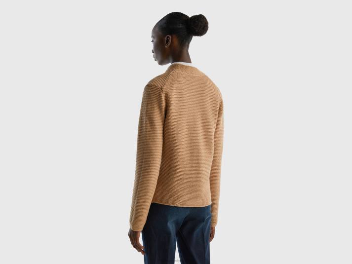 vrouwen Benetton Gebreid jack van 100% katoen kameel 4R62216