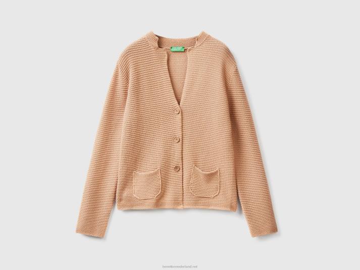 vrouwen Benetton Gebreid jack van 100% katoen kameel 4R62216