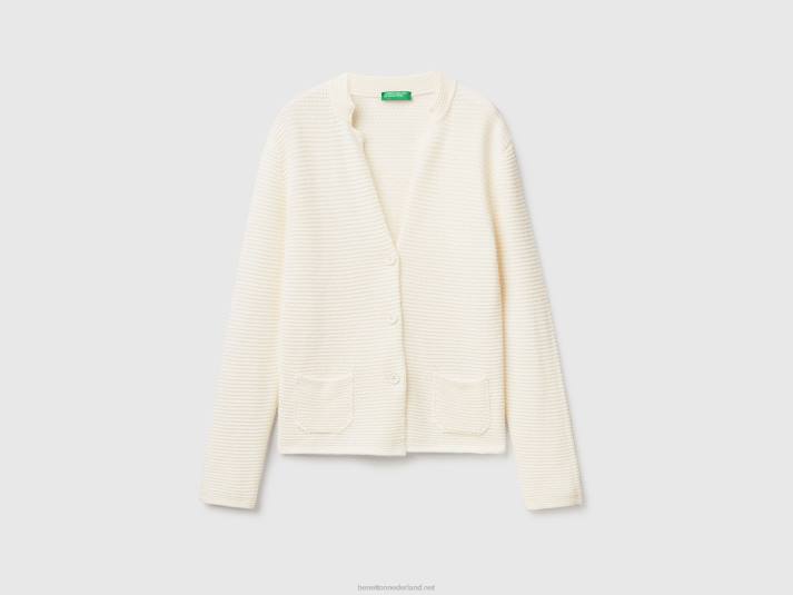 vrouwen Benetton Gebreid jack van 100% katoen romig wit 4R62167