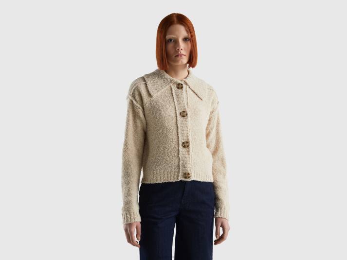 vrouwen Benetton jasje van bouclégaren beige 4R62269